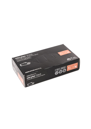 Set 100 mănuși nitril negre/albastre (XL), nepudrate, rezistență chimică ridicată