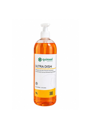 Detergent profesional pentru spălarea manuală a vaselor Quimxel UltraDish, formulă concentrată cu glicerină, 1L