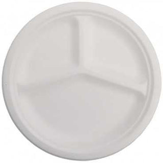 Farfurii biodegradabile din trestie de zahar  albe  3comp      261 mm  t   261mm  50 10 bx