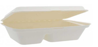 Caserole Meniu Bio Dreptunghiulare – Albe – 2 Compartimente – 1000cc – 240x155x65 mm – Set 50 buc