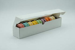 Cutii Albe cu Fereastră pentru Macarons – 15x5x5 cm