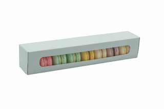 Cutii Albe cu Fereastră pentru Macarons – 28x5x5 cm – Suport PET Inclus – Set 100 buc