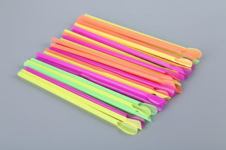 Set 500 paie REUTILIZABILE cu linguriță, Drepte, Culori FLUO, PP (Smoothie & Granita
