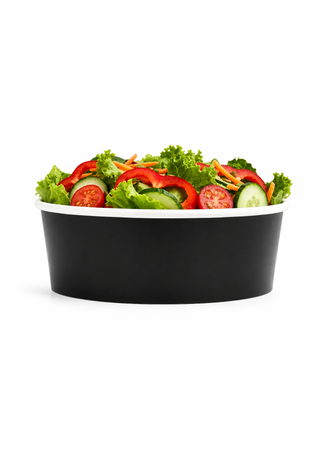 Bol Pentru Salată Din Carton Negru Premium, 1300 CC, D184, Rezistent la Microunde & Congelare, Set 50