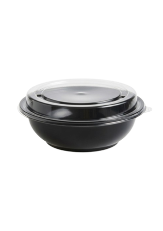 Bol pentru Salata Negru din PP, 750cc (750ml), cu Capac Transparent, Rezistent in Microunde, Set 100