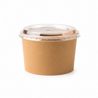 Bol carton supa+ capac transparent Rotund Kraft Natur, 470cc (16OZ), D110, Set 50 buc.