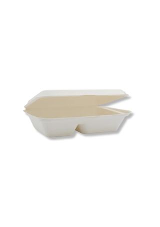 Caserola Meniu Bio Dreptunghiulara – Alba – 2 Compartimente – 1000cc – 240x155x65 mm – Set 50 buc