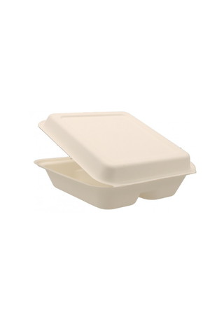 Caserola Meniu Bio – Alba – 2 Compartimente – 1000cc – 200x200x65 mm – Set 50 buc