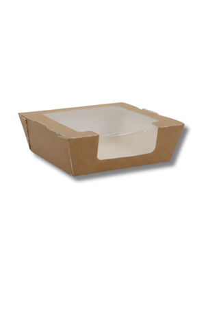 Cutie pentru salata din carton cu fereastra transparenta, 170x140x50 mm/1000 cc, interior rezistent la grăsimi, Set 25