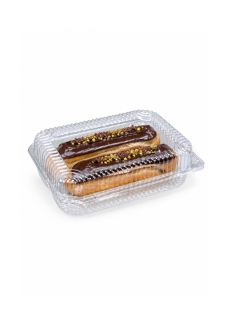 Caserole din PET transparente pentru 2 eclere cu capac atasat, set 50 buc/set