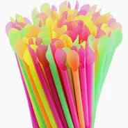 Set 500 paie REUTILIZABILE cu linguriță, Drepte, Culori FLUO, PP (Smoothie & Granita)